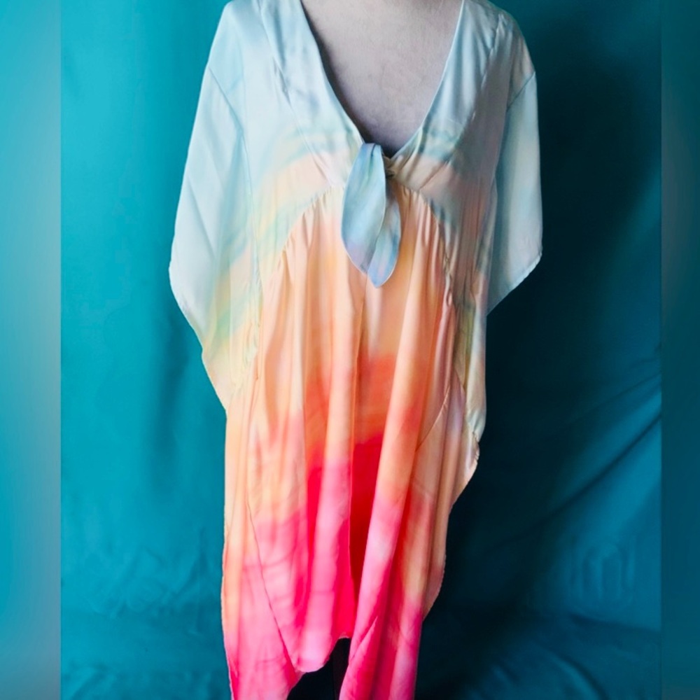 Buddy Love Multicolor Pastel Tie Dye Silky Caftan Maxi Dress Size Medium/Large
